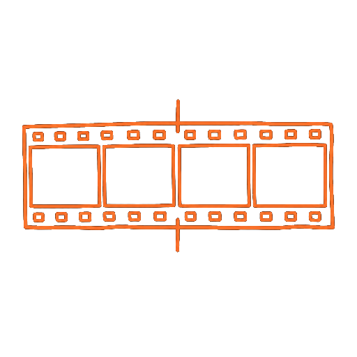 Gescribbeltes Icon eines Filmstreifens mit Schnittmarke