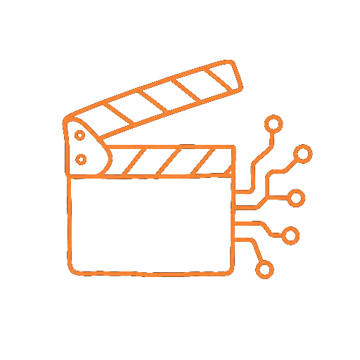 Gescribbeltes Icon einer Filmklappe mit Schaltkreis
